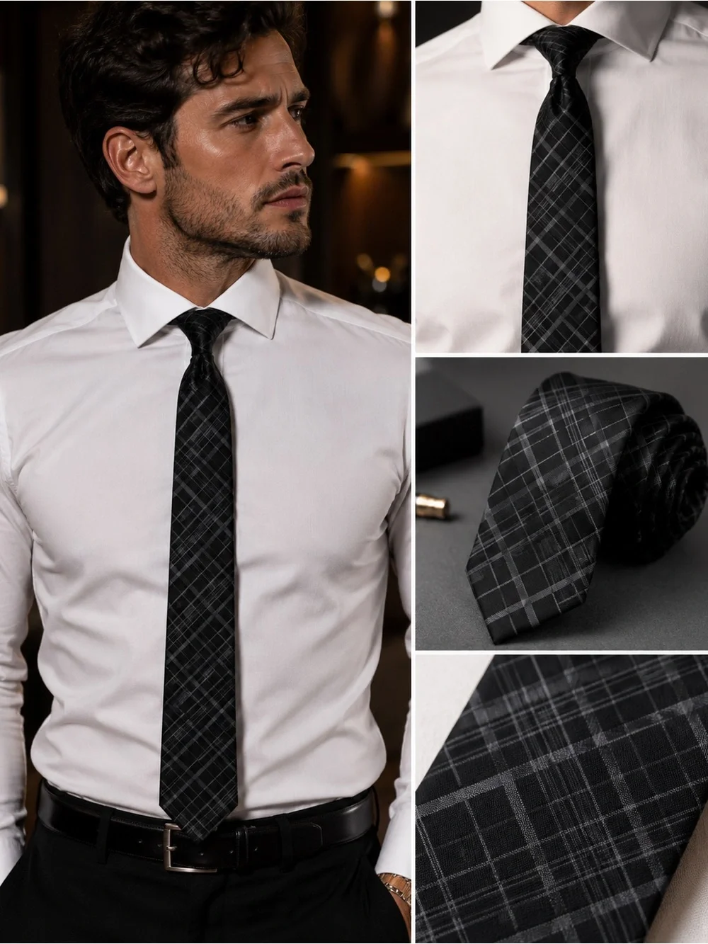 Alfani Black and Blue Patterned Tie